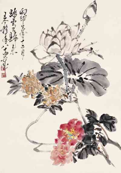 王个簃 1956年作 花卉 立轴